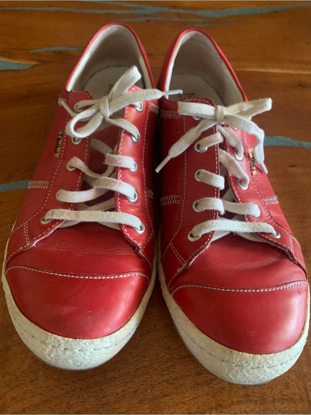 Josef Seibel Women's Red Leather Lace-Up Sneakers with White Accents